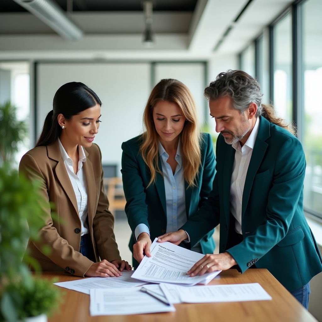 Small team of financial advisors in a bright office discussing household finance approaches